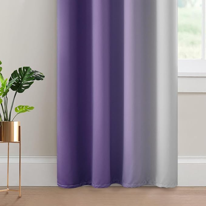 Yakamok Greyish White and Lavender Purple Ombre Curtains, Light Blocking - Image 4