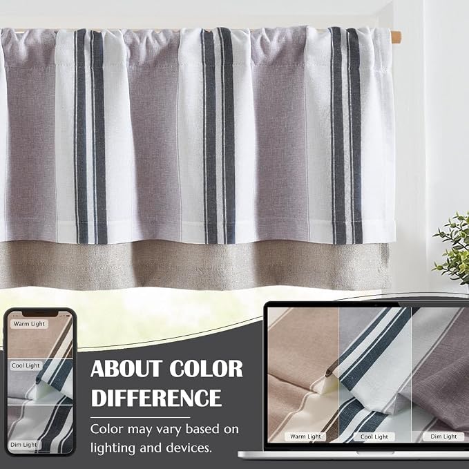 jinchan Striped Linen Curtain 18 Inch Window Treatment - Image 7