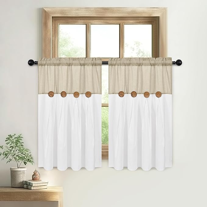 Boho Kitchen Curtains 36 Inch Length, Farmhouse Cotton Linen Tier Curtains - Image 8