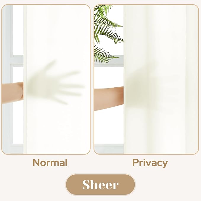 HOMEIDEAS Non-See-Through Ivory Privacy Sheer Curtains, 52 X 45 Inches Long 2 - Image 3