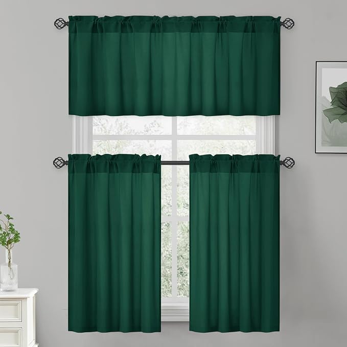 HOMEIDEAS Christmas Non-See-Through Hunter Green Privacy Sheer Curtains - Image 2