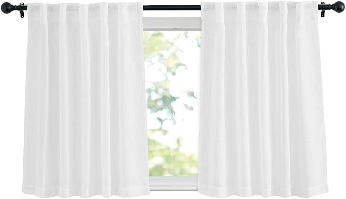 NICETOWN White Faux Linen Kitchen Curtains 36 inches Long, Rod Pockets & Back by NICETOWN