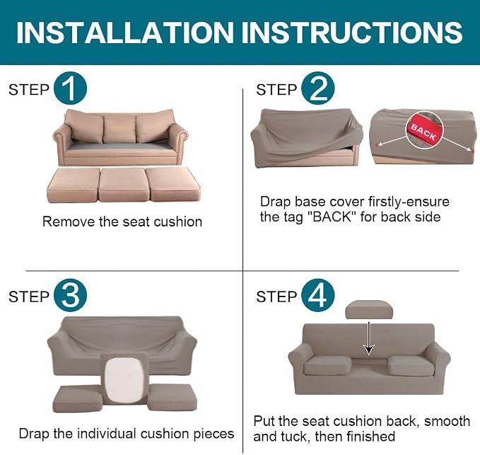Turquoize 4 Piece Couch Covers for 3 Cushion Couch Sofa Pet Friendly Stretch - Image 6