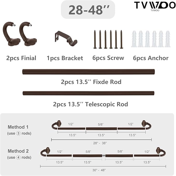 TVWOO Bronze Wrap Around Curtain Rods:5/8 Inch Blackout Adjustable Window - Image 7
