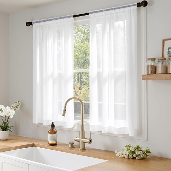 MIULEE White Sheer Curtains 63 Inches Long, 4 Panels Set, Light Filtering Rod - Image 2