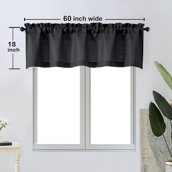 OWENIE Bob Valance Curtains 18 Inch Length 1 Piece, Faux Linen Slub Solid Black - Image 6