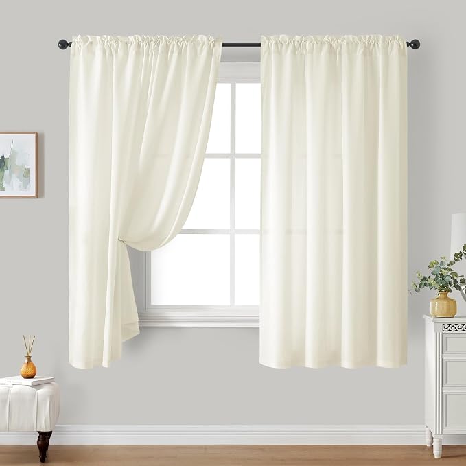 HOMEIDEAS Non-See-Through Cream Yellow Privacy Sheer Curtains 52 X 63 Inches - Image 2
