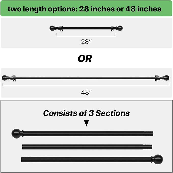 Curtain Rods for Windows 28 to 48 inch, 5/8 inch Black Curtain Rod Set - Image 4