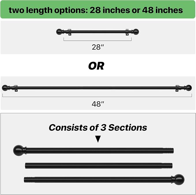 2 Pack 28-48 inch Black Metal Wall Mounted Curtain Rod Set - Image 4