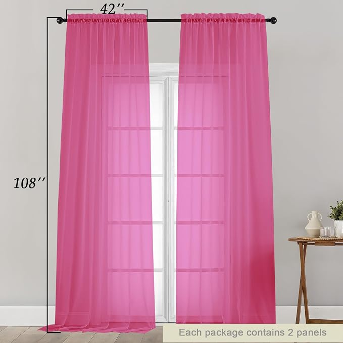 Extra Long Sheer Hot Pink Curtains - Image 2