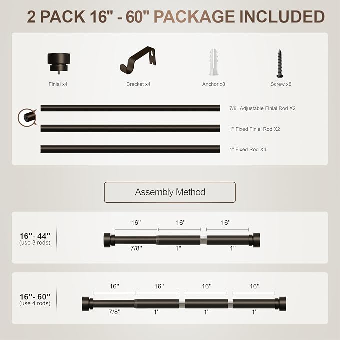 Lootkell 2 Pack Modern Brown Curtain Rods Set - Image 9