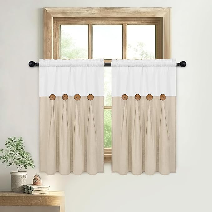 Boho Kitchen Curtains 36 Inch Length, Farmhouse Cotton Linen Tier Curtains - Image 8