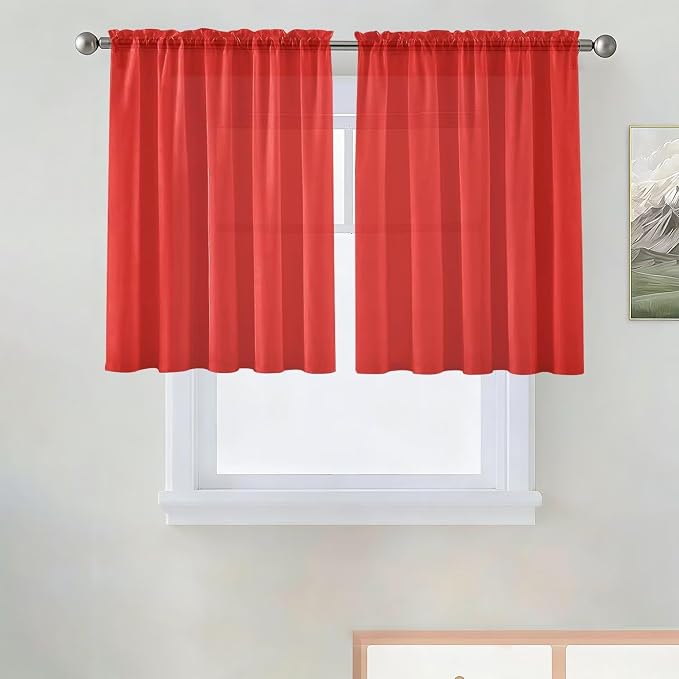 SpaceDresser Basic Rod Pocket Sheer Voile Window Curtain Panels Red 1 Pair 2 by SpaceDresser