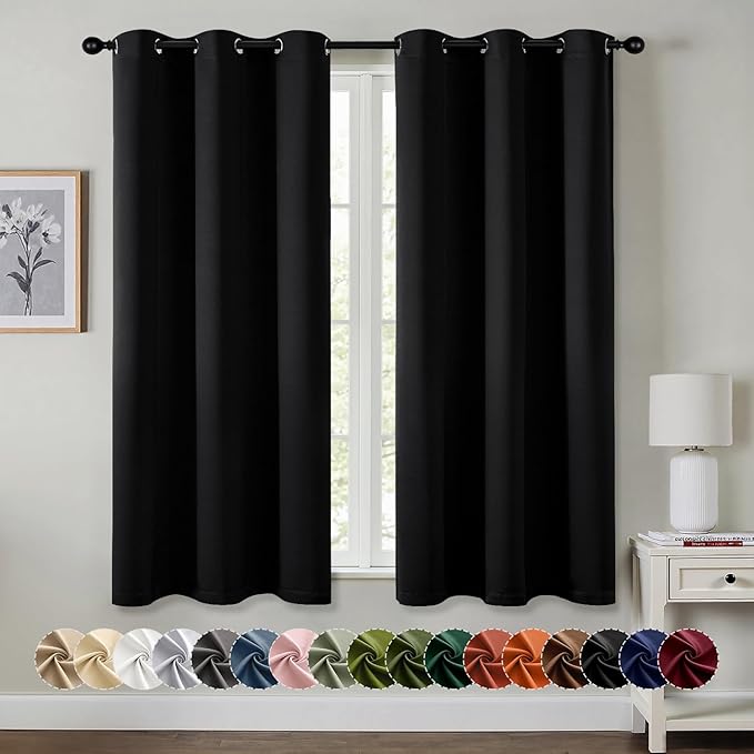 MIULEE Blackout Curtains for Bedroom 2 Panels 40 x 63 Inch Long Black | Thermal by MIULEE