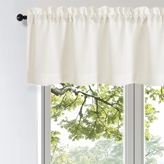 OWENIE Bob Valance Curtains 18 Inch Length 1 Piece, Faux Linen Slub Solid Ivory by OWENIE