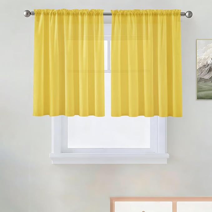 SpaceDresser Basic Rod Pocket Sheer Voile Window Curtain Panels Yellow 1 Pair 2 by SpaceDresser