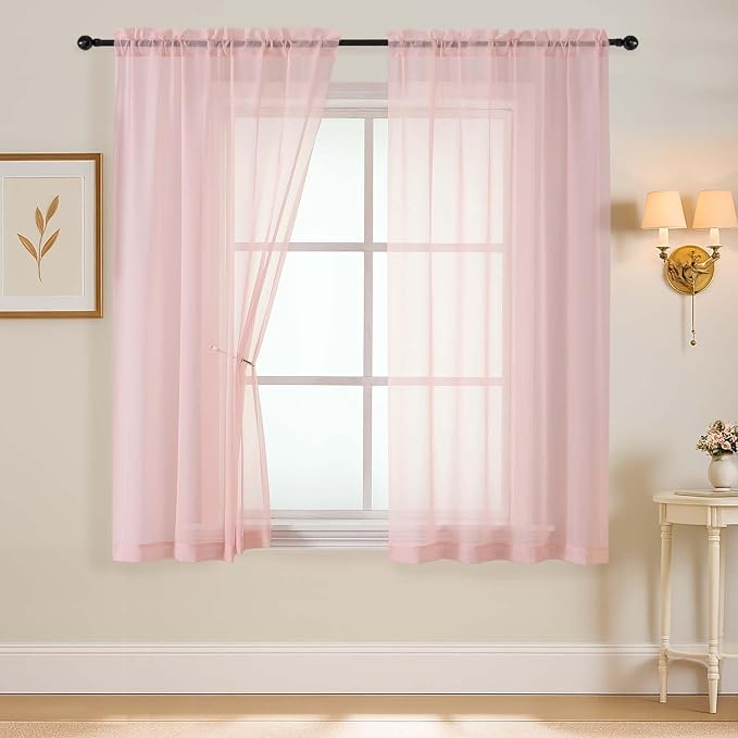 Blush Sheer Curtains 63 Inch Length 2 Panels, Voile Sheer Curtain by Home