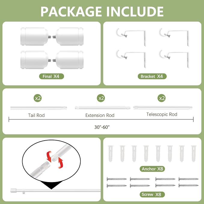 5/8” Diameter Curtain Rods 30-60 Inch, - Image 3