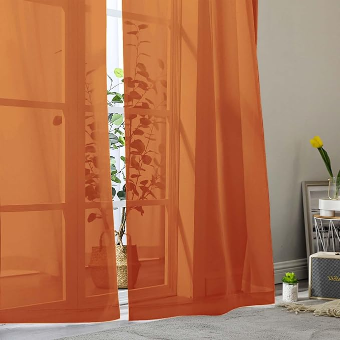 Orange Sheer Curtain for Bedroom Living Room 72 Inches Long 2 Panels Set - Image 9