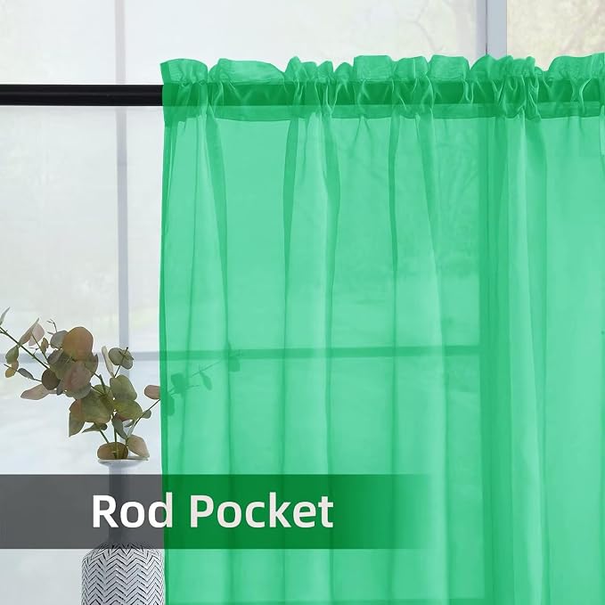 youleyar Solid Sheer Rod Pocket Curtain Voile Draperies 2 Panels White Beige - Image 3