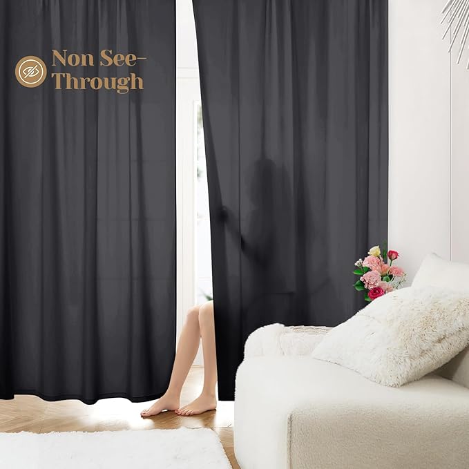 HOMEIDEAS Halloween Non-See-Through Black Privacy Sheer Curtains, 52 X 54 - Image 2
