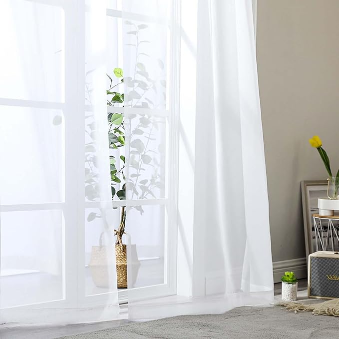 White Sheer Curtains 63 Inch Length 2 Panels Set - Image 8