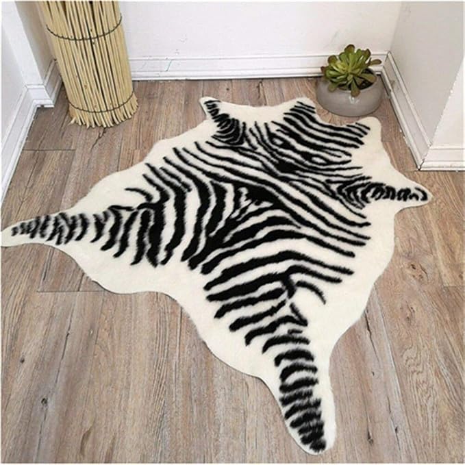 Zebra Print Rug Faux Animal Cowhide Skin Area Rug Leather Carpet Mat Large Size - Image 2