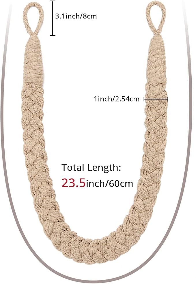 NICEEC 4 Pack Natural Cotton Rope Curtain Tiebacks Elegant Boho Style - Image 3
