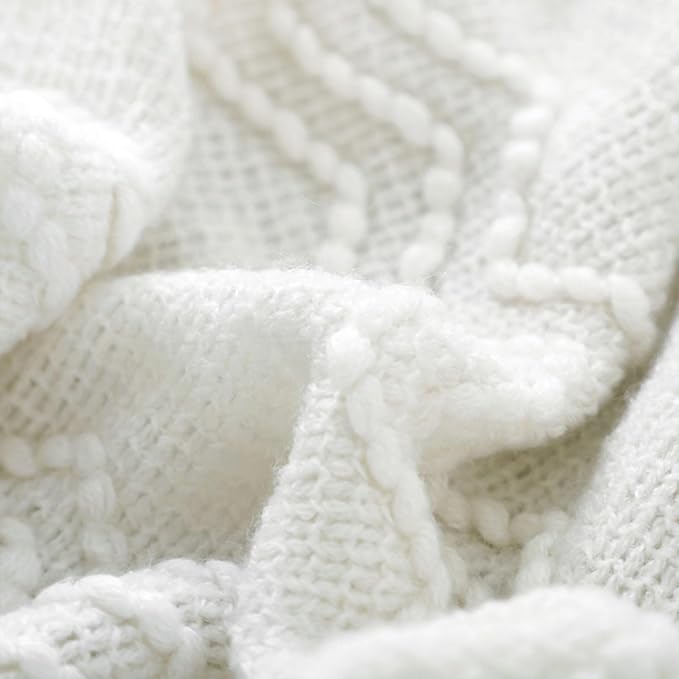 BOURINA Off White Throw Blanket 50 x90 Inches Throw Textured Solid Soft Sofa - Image 5