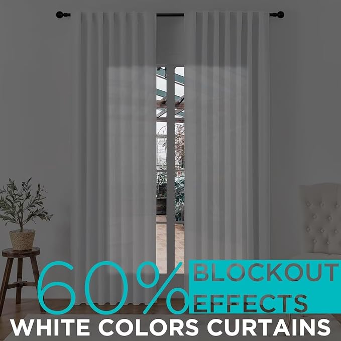 Joydeco 90 Inch 60% Blackout White Curtains 2 Panels, Elegant Soft Sheer - Image 8