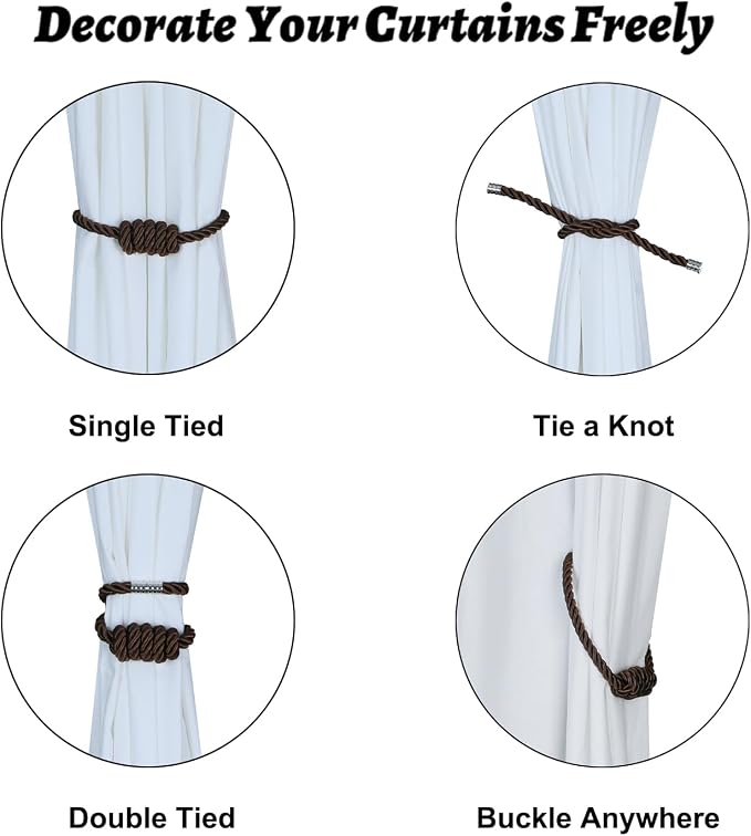 BEL AVENIR Magnetic Curtain Tiebacks, Decorative Drapery Holdbacks Modern Woven - Image 3