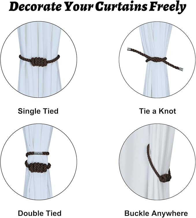 BEL AVENIR Magnetic Curtain Tiebacks, Decorative Drapery Holdbacks Modern Woven - Image 3