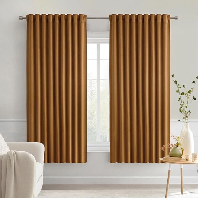 MIULEE Golden Brown Back Tab Blackout Curtains 63 Inch Length 2 Panels Set by MIULEE