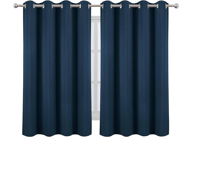 LEMOMO Blackout Curtains 66 x 54 Inch Long Navy Blue Curtains Set of 2 Panels - Image 2