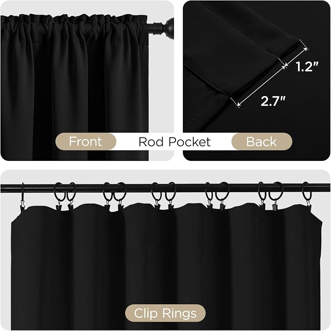 CUCRAF Black Blackout Curtains 108 inch Length 2 Panels Set, Rod Pocket Room - Image 3