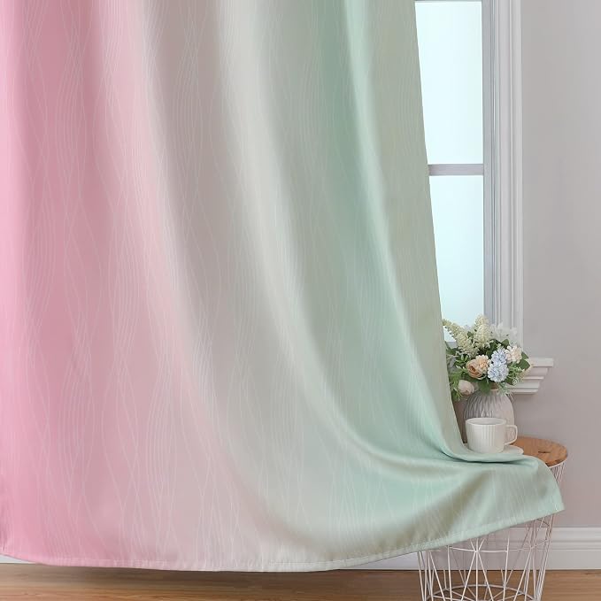 Estelar Textiler Sage Green and Pink Blackout Curtains 84 Inches Long - Image 6