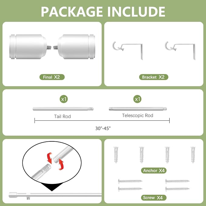 5/8” Diameter Curtain Rods 30-45 Inch, - Image 3