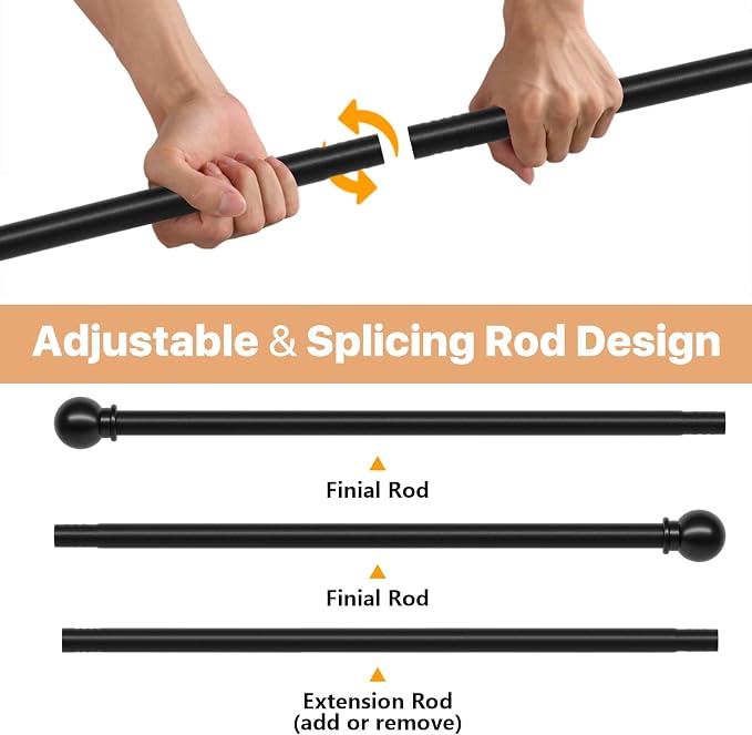 Black Curtain Rods for Windows 28 to 48 inch, Heavy Duty Drapery Rod Set - Image 3