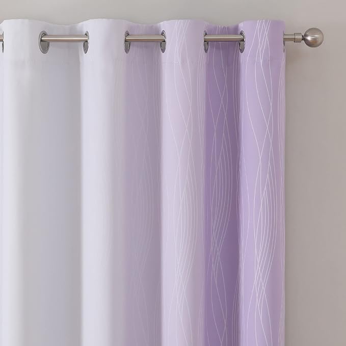Estelar Textiler Lilac and Grayish White Blackout Curtains 108 Inches Long - Image 4