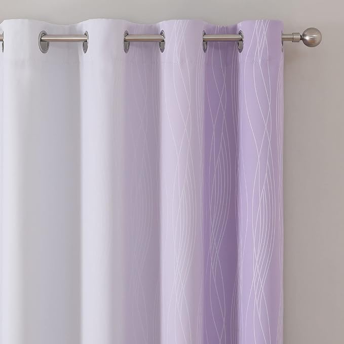 Lilac and Greyish White Ombre Blackout Curtains Living Room 90 Inches Long | - Image 4