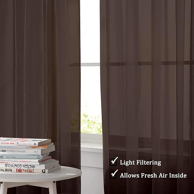 OWENIE Chocolate Sheer Curtains 96 Inch Length, Elegant Sheer Curtains - Image 3