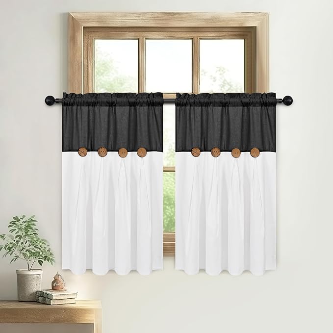 Boho Kitchen Curtains 36 Inch Length, Farmhouse Cotton Linen Tier Curtains - Image 8