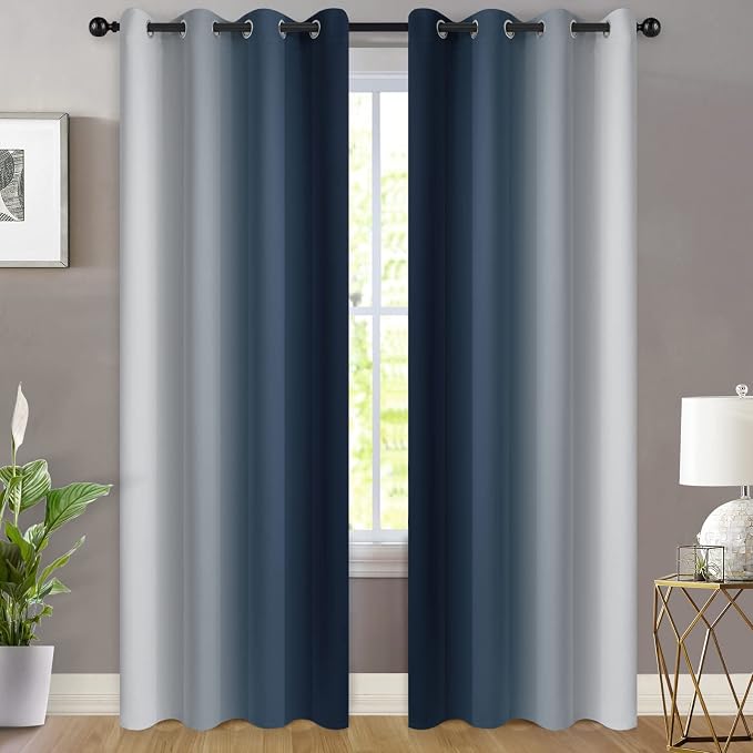 Yakamok Room Darkening Ombre Curtains 84 Inch Length, Light Blocking Grommet - Image 2
