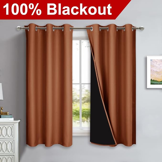 NICETOWN Burnt Orange 100% Blackout Lined Curtains, 2 Thick Layers Completely - Image 2