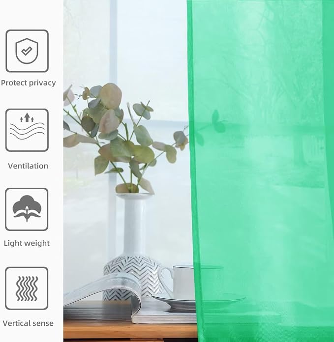 youleyar Solid Sheer Rod Pocket Curtain Voile Draperies 2 Panels White Beige - Image 4