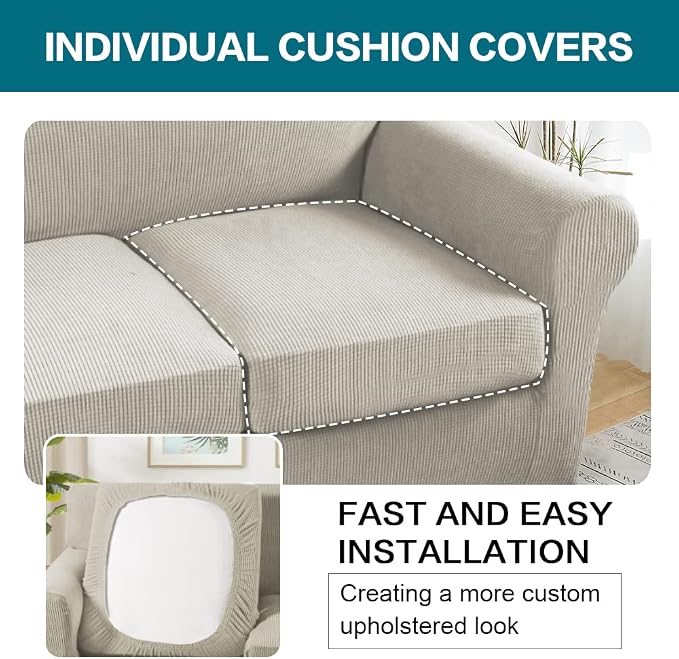 Turquoize 4 Piece Sofa Covers for 3 Cushion Couch Sofa Slipcover Soft Couch - Image 5