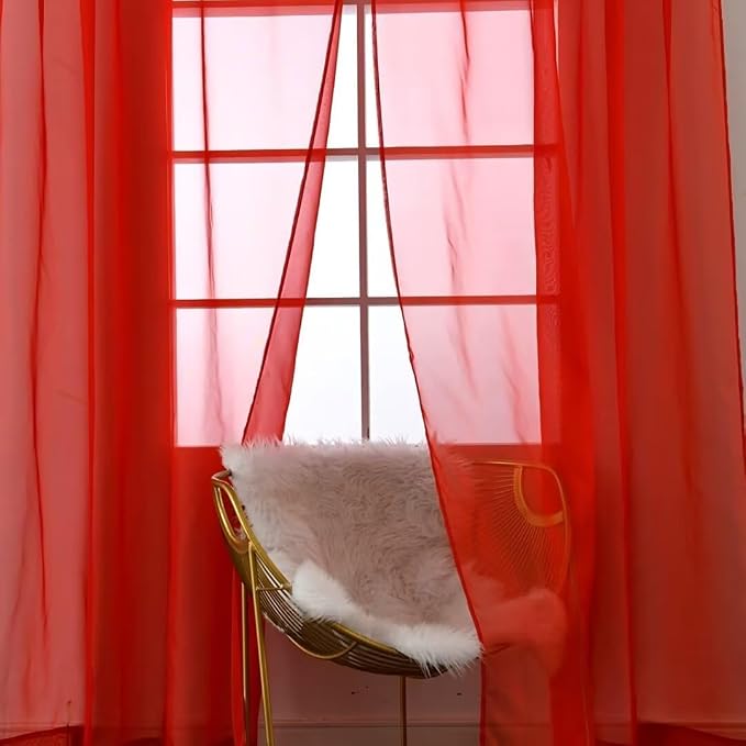 SpaceDresser Sheer Red Curtains 4 Panels Rod Pocket Semi-Sheer Curtain 45 - Image 4