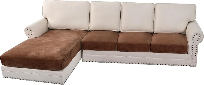 H.VERSAILTEX Velvet Stretch Sectional Couch Covers 4 Pieces Sofa Seat Cushion by HVERSAILTEX