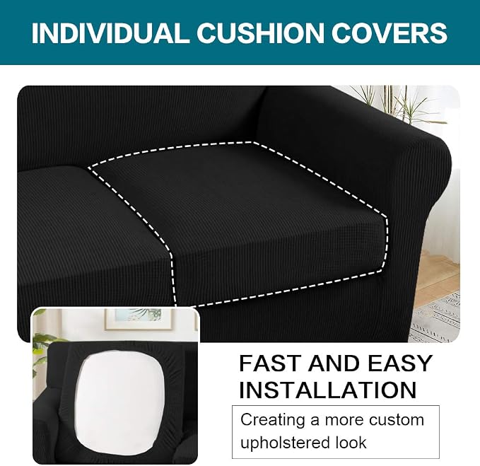 Turquoize 4 Piece Sofa Covers for 3 Cushion Couch Sofa Slipcover Soft Couch - Image 5