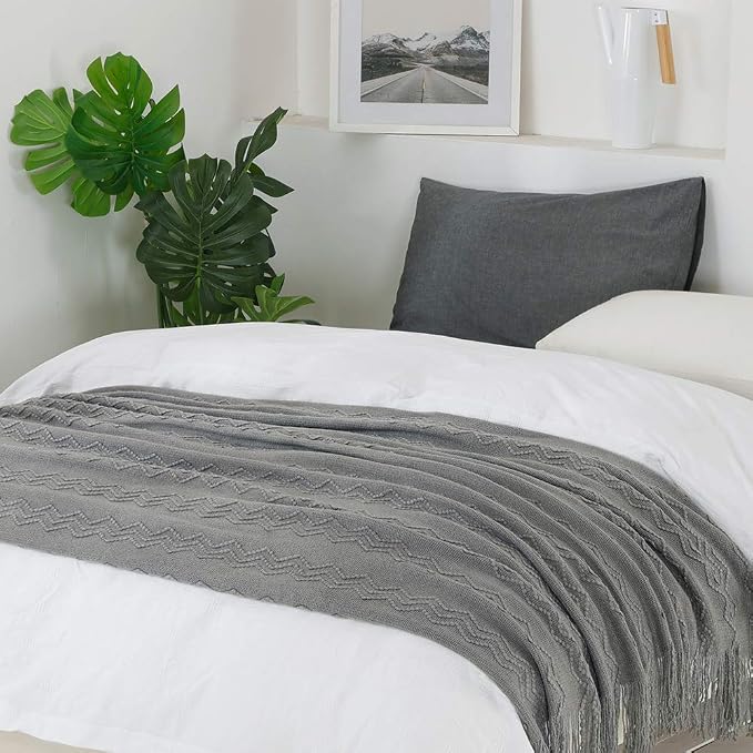BOURINA Throw Blanket Textured Solid Soft Sofa Throw Couch Cover Knitted - Image 4